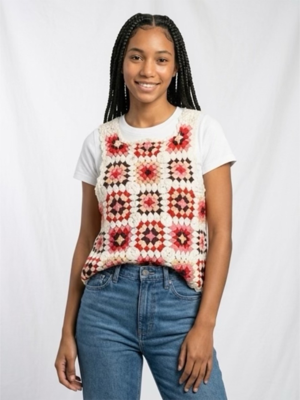 Lucky Brand Crochet Vest Top Small Red, Pink & Black - Picture 2 of 8
